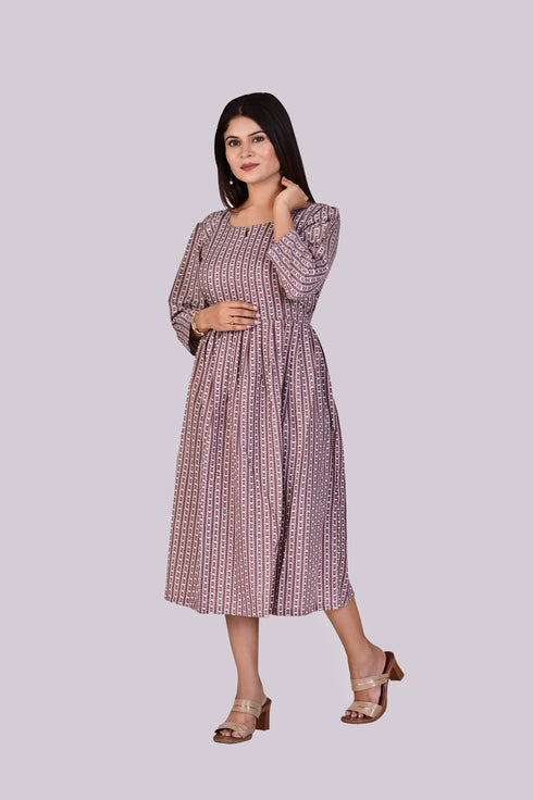 Feeding/Maternity Brown Print Dress IP2423/2BRO - 1 Piece