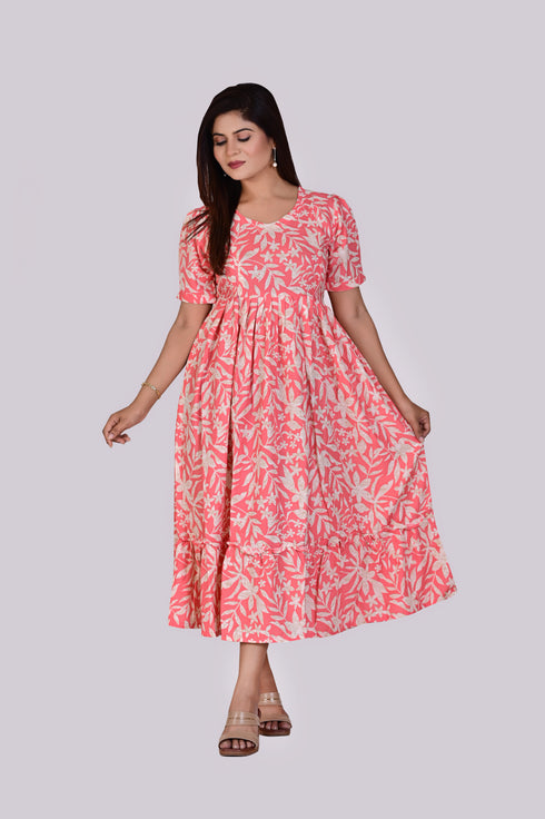 Feeding/Maternity Pink Flower Print Dress IP2424 - 1 Piece