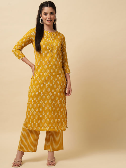 Mustard Yellow Kurti and Pant IP2435 - 2 Piece