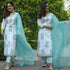 White with Print Kurti, Aqua blue Pant and Dupatta IP2425 - 3 Piece