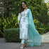 White with Print Kurti, Aqua blue Pant and Dupatta IP2425 - 3 Piece
