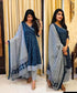 Dark Blue Printed Angarakha Kurti, Pant and Dupatta IP2426 - 3 Piece