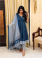 Dark Blue Printed Angarakha Kurti, Pant and Dupatta IP2426 - 3 Piece