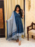 Dark Blue Printed Angarakha Kurti, Pant and Dupatta IP2426 - 3 Piece