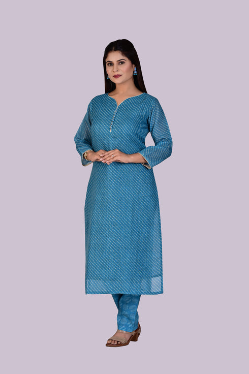 Blue Linen Kurti, Pant and Dupatta IP2422 - 3 Piece