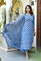 Light Blue V-neck jaipuri Printed Kurti, Pant and Dupatta IP2429 - 3 Piece