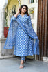 Light Blue V-neck jaipuri Printed Kurti, Pant and Dupatta IP2429 - 3 Piece