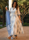 White Blue jaipuri Printed with front slit Kurti, Pant and Dupatta IP2430 - 3 Piece