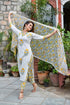 White with Yellow V-neck Print Kurti, Pant and Dupatta IP2427 - 3 Piece