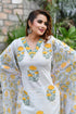 White with Yellow V-neck Print Kurti, Pant and Dupatta IP2427 - 3 Piece