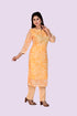 Yellow Cotton Flower Printed Kurti, Pant and Dupatta IP2419 - 3 Piece