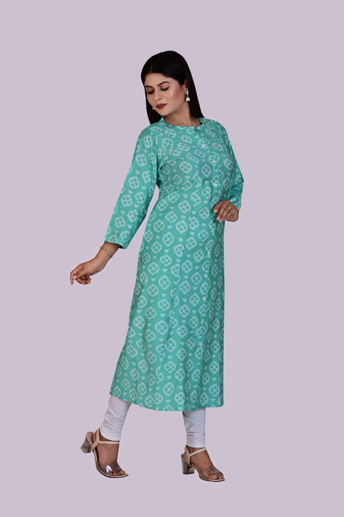 Aqua Green Chakra Print Kurti IP2401 - 1 Piece