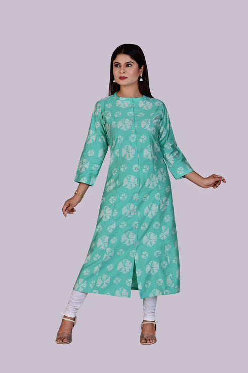 Aqua Green Flower Print Kurti IP2402 - 1 Piece