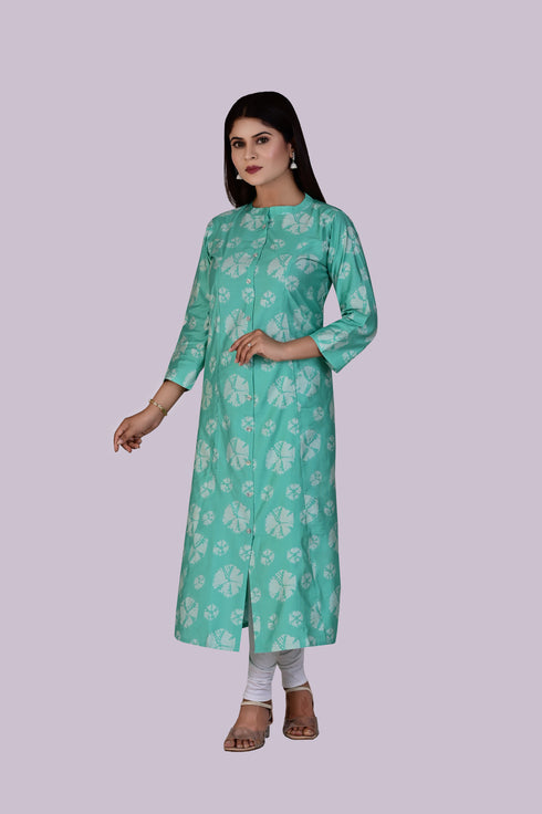 Aqua Green Flower Print Kurti IP2402 - 1 Piece