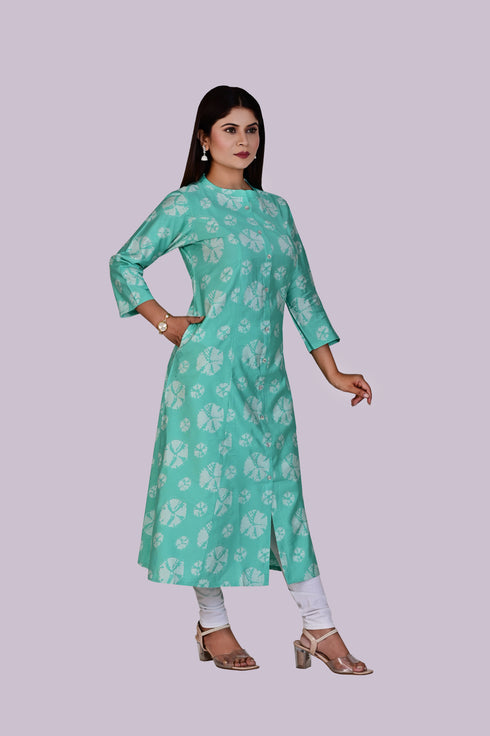 Aqua Green Flower Print Kurti IP2402 - 1 Piece