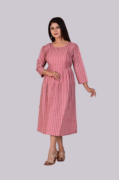 Feeding/Maternity Maroon Red Print Dress IP2423/1RED - 1 Piece