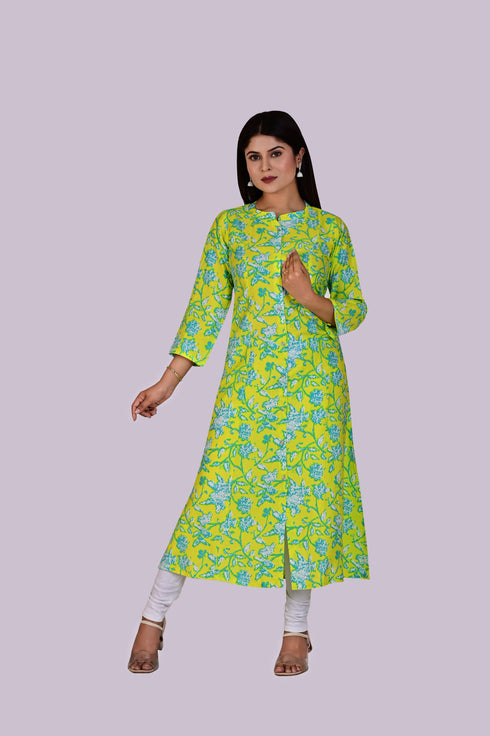 Neon Green Print Kurti IP2406 - 1 Piece