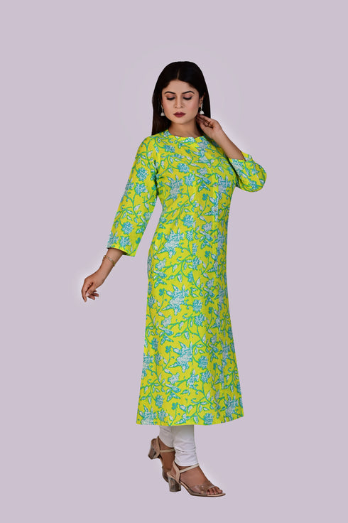 Neon Green Print Kurti IP2406 - 1 Piece