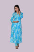 Sky Blue Flower Print Kurti and Pant IP2411/2BLU - 2 Piece