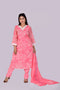 Pink V-Neck Flower Print Kurti, Pant and Dupatta IP2420 - 3 Piece