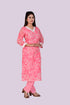 Pink V-Neck Flower Print Kurti, Pant and Dupatta IP2420 - 3 Piece
