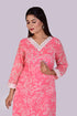 Pink V-Neck Flower Print Kurti, Pant and Dupatta IP2420 - 3 Piece