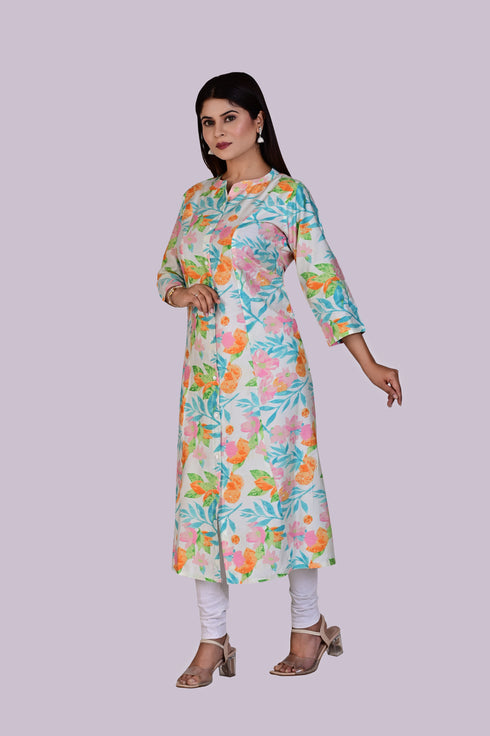 White Multi Color Print Kurti IP2408 - 1 Piece