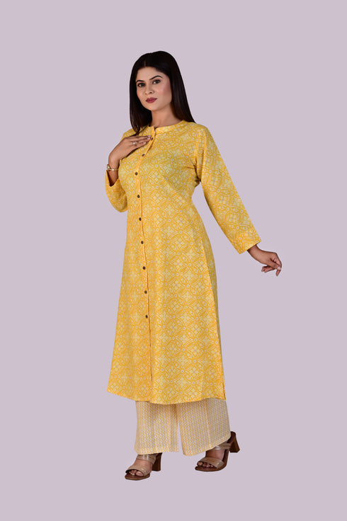 Yellow Printed Kurti and Pant IP2409/2YEL - 2 Piece