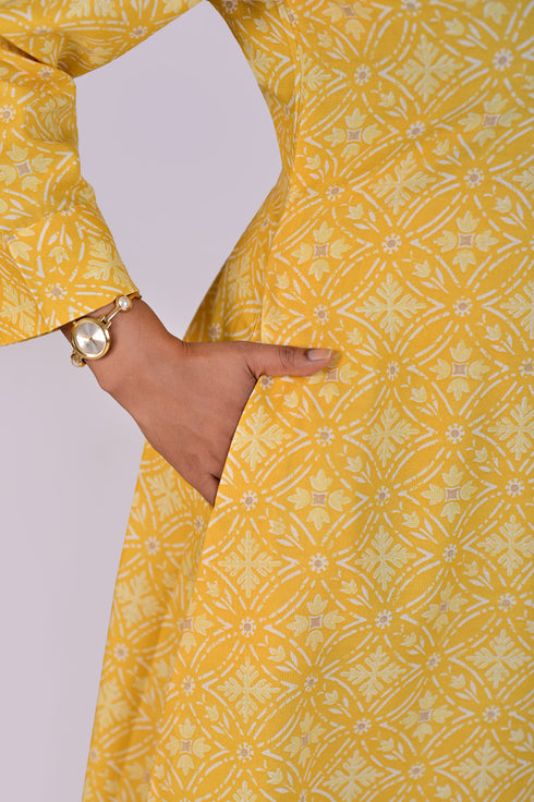 Yellow Printed Kurti and Pant IP2409/2YEL - 2 Piece